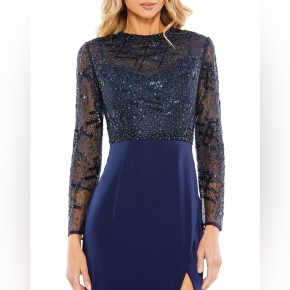 Mac Duggal 20340 NWT EMBELLISHED HIGH NECK BODICE FAUX WRAP GOWN - Picture 3 of 12